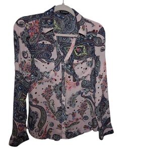 Express Women's Paisley Button Down Shirt - Pink and Blue